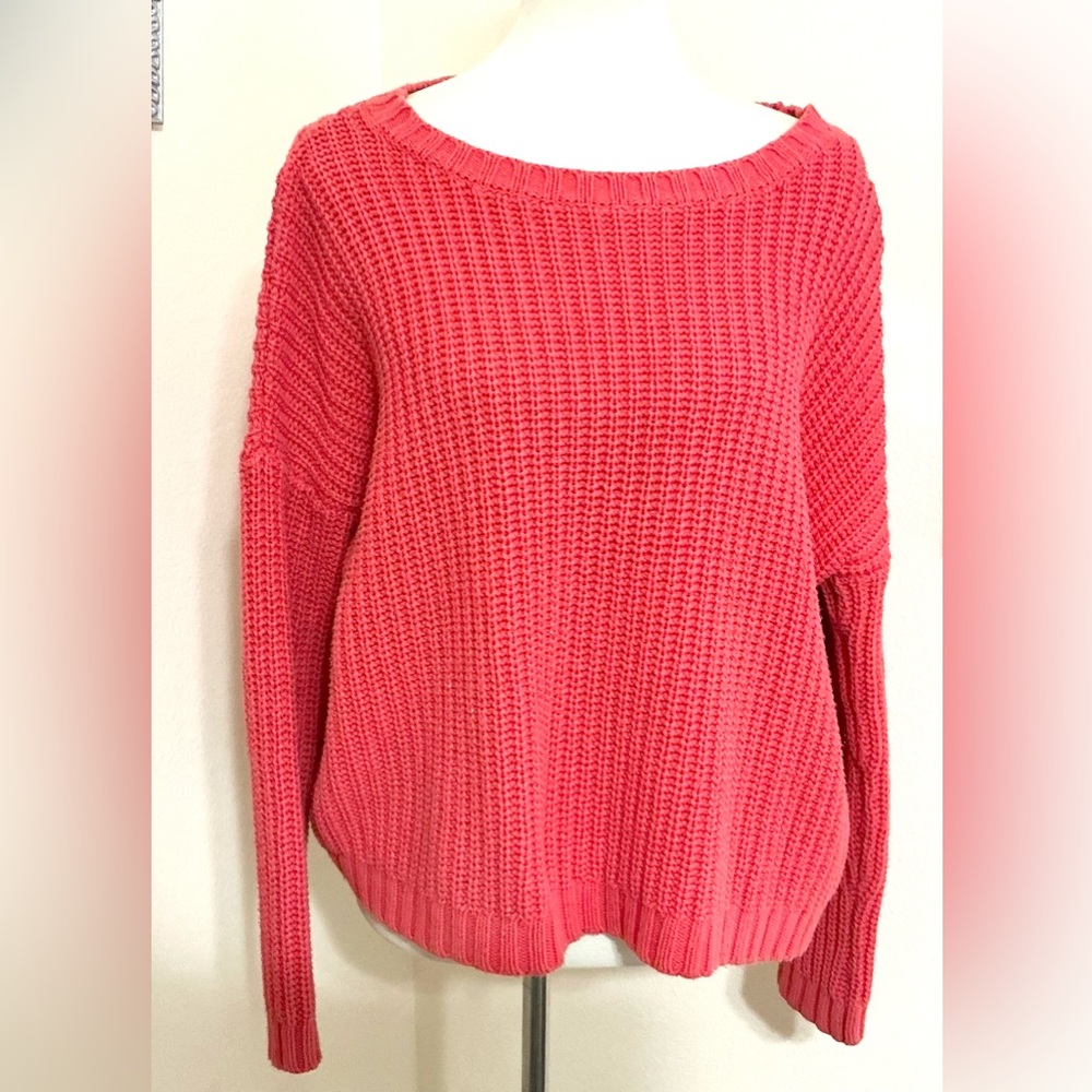 Express Oversized Crop Crew Neck Sweater M Coral